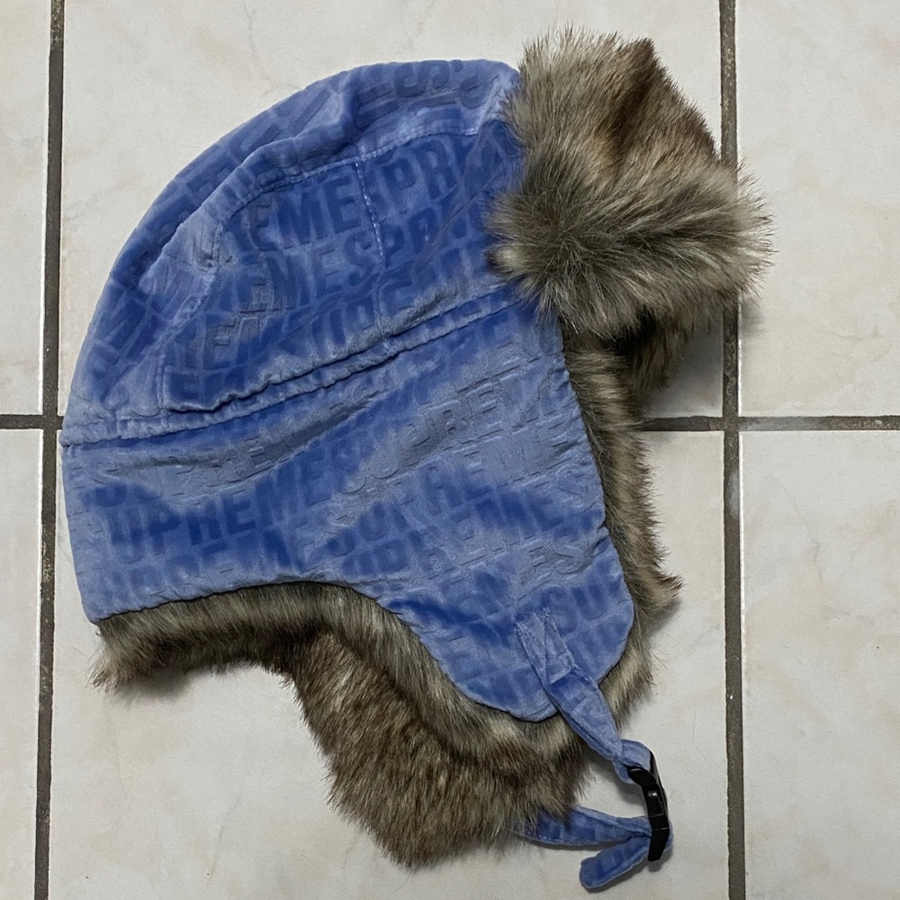 Supreme Blue Trapper Hat with Brown Fur